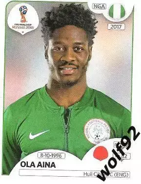 Наклейка №340 Ola Aina / Nigeria / Panini / ЧМ 2018