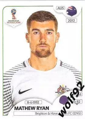 Наклейка №214 Mathew Ryan / Australia / Panini / ЧМ 2018