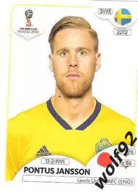 Наклейка №481 Pontus Jansson / Sweden / Panini / ЧМ 2018