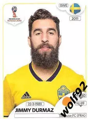 Наклейка №486 Jimmy Durmaz / Sweden / Panini / ЧМ 2018