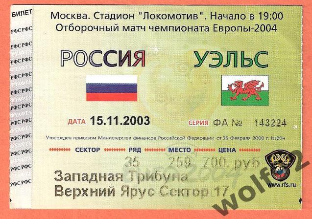 Россия - Уэльс ЧЕ 2004 (плэй-офф) 15.11.2003