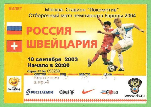 Россия - Швейцария ЧЕ 2004 (отб.) 10.09.2003