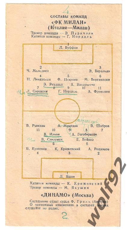 Динамо Москва СССР - ФК Милан Италия МТМ 7.07.1955 3