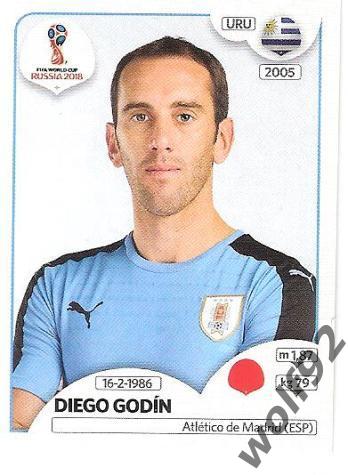 Наклейка №96 / Diego Godin / Uruguay / Panini / ЧМ 2018