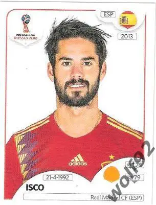 Наклейка №143 Isco / Spain / Panini / ЧМ 2018