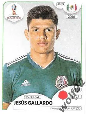 Наклейка №458 Jesus Gallardo / Mexico / Panini / ЧМ 2018