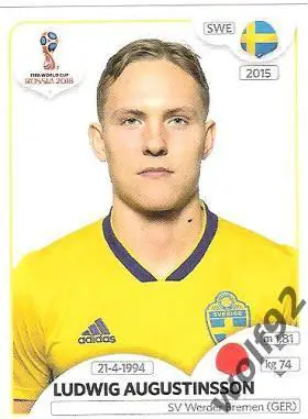 Наклейка №479 Ludvig Augustinsson / Sweden / Panini / ЧМ 2018