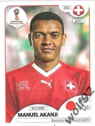 Наклейка №376 Manuel Akanji / Switzerland / Panini / ЧМ 2018