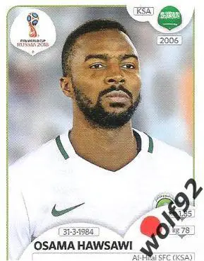 Наклейка №55 Osama Hawsawi / Saudi Arabia / Panini / ЧМ 2018