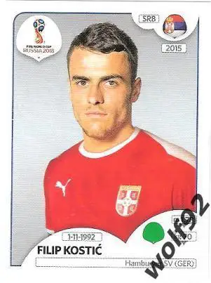 Наклейка №429 Filip Kostic / Serbia / Panini / ЧМ 2018