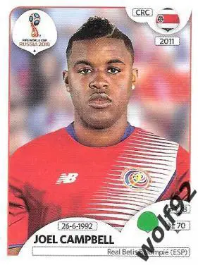 Наклейка №409 Joel Campbell / Costa Rica / Panini / ЧМ 2018