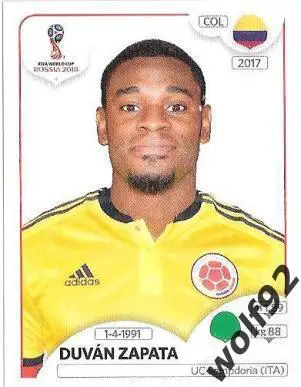 Наклейка №651 Duvan Zapata / Colombia / Panini / ЧМ 2018