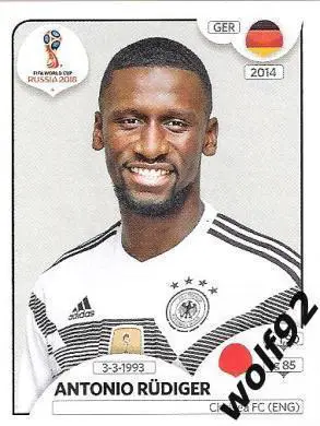 Наклейка №436 Antonio Rudiger / Germany / Panini / ЧМ 2018