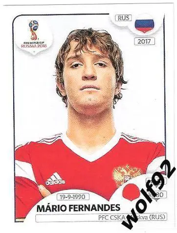 Наклейка №37 Марио Фернандес Россия / Panini / ЧМ 2018