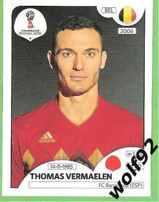 Наклейка №516 Thiomas Vermaelen / Belgium / Panini / ЧМ 2018