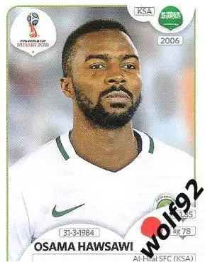 Наклейка №55 Osama Hawsawi / Saudi Arabia / Panini / ЧМ 2018