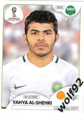 Наклейка №66 Yahya Al-Shehri / Saudi Arabia / Panini / ЧМ 2018