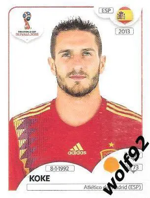 Наклейка №144 Koke / Spain / Panini / ЧМ 2018