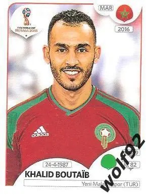 Наклейка №168 Khalid Boutaib / Morocco / Panini / ЧМ 2018