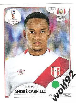 Наклейка №251 Andre Carrillo / Peru / Panini / ЧМ 2018