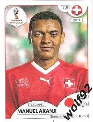 Наклейка №376 Manuel Akanji / Switzerland / Panini / ЧМ 2018
