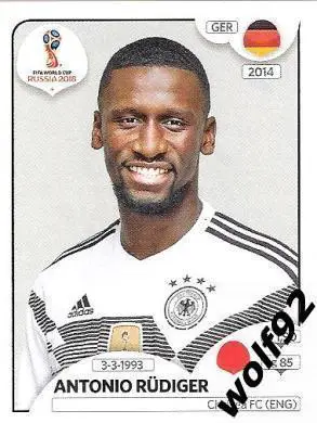 Наклейка №436 Antonio Rudiger / Germany / Panini / ЧМ 2018