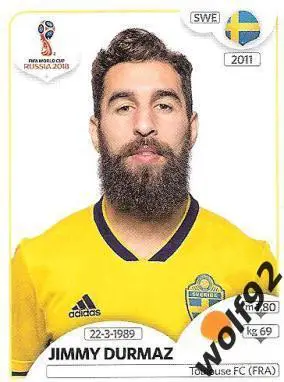 Наклейка №486 Jimmy Durmaz / Sweden / Panini / ЧМ 2018