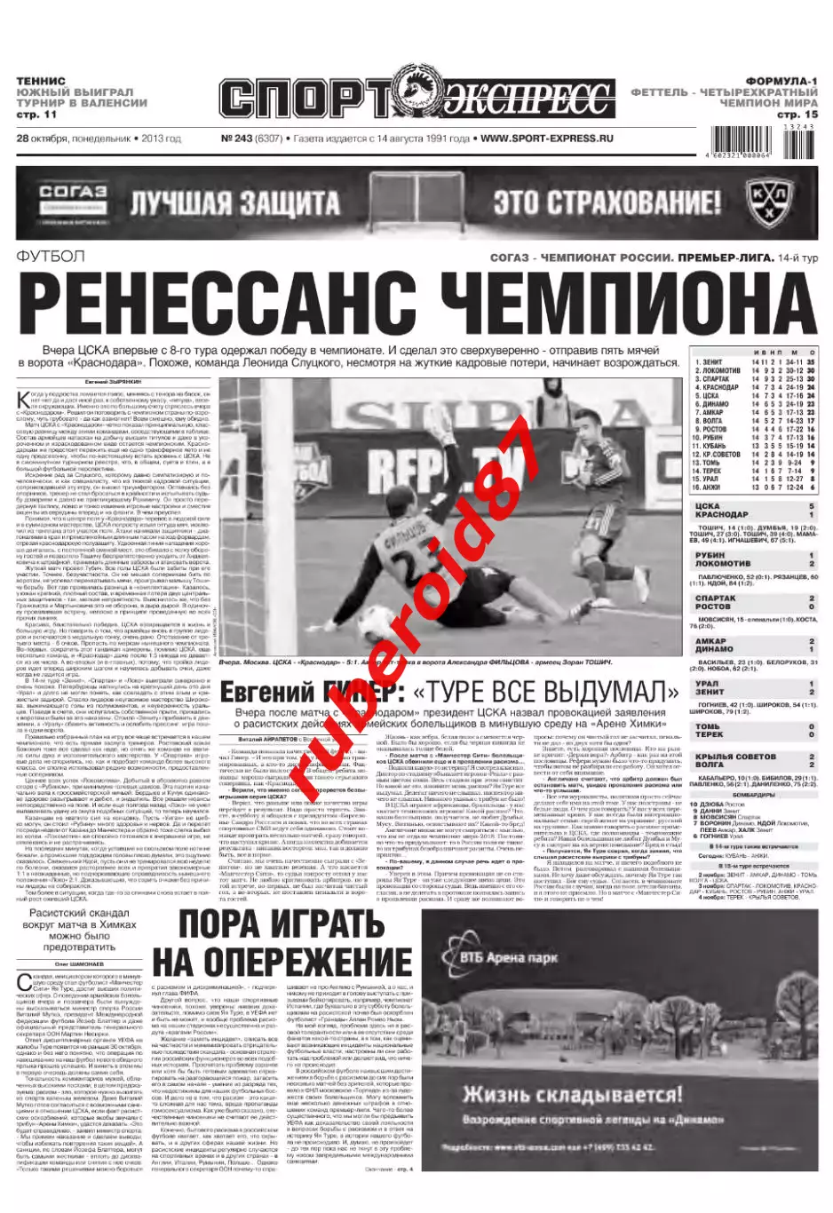 Спорт-экспресс 28.10.2013 РПЛ Спартак-Ростов ЦСКА-Краснодар / Барселона-Реал