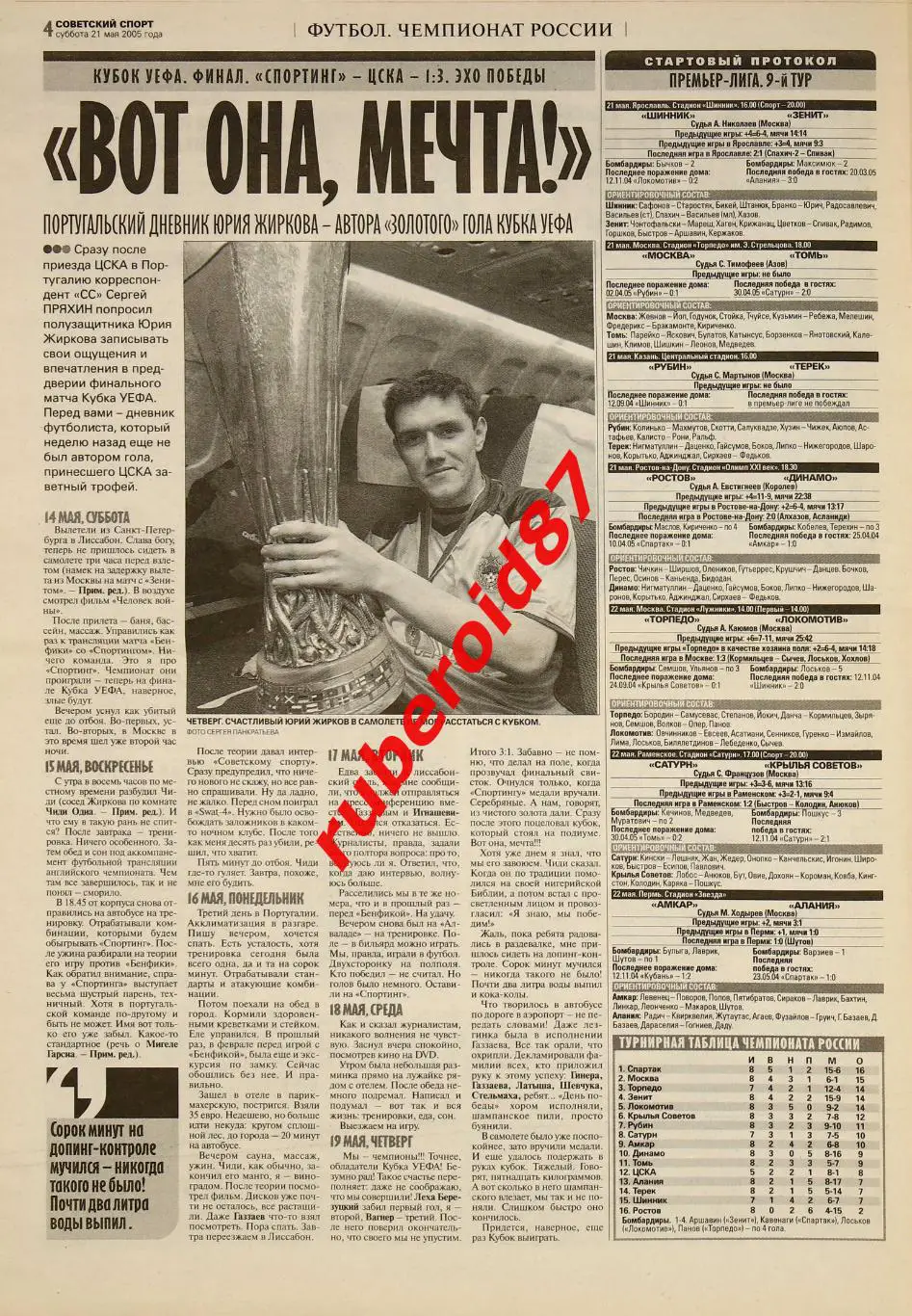 Советский спорт 21.05.2005 / Финал Кубка УЕФА ЦСКА-Спортинг интервью после матча 2