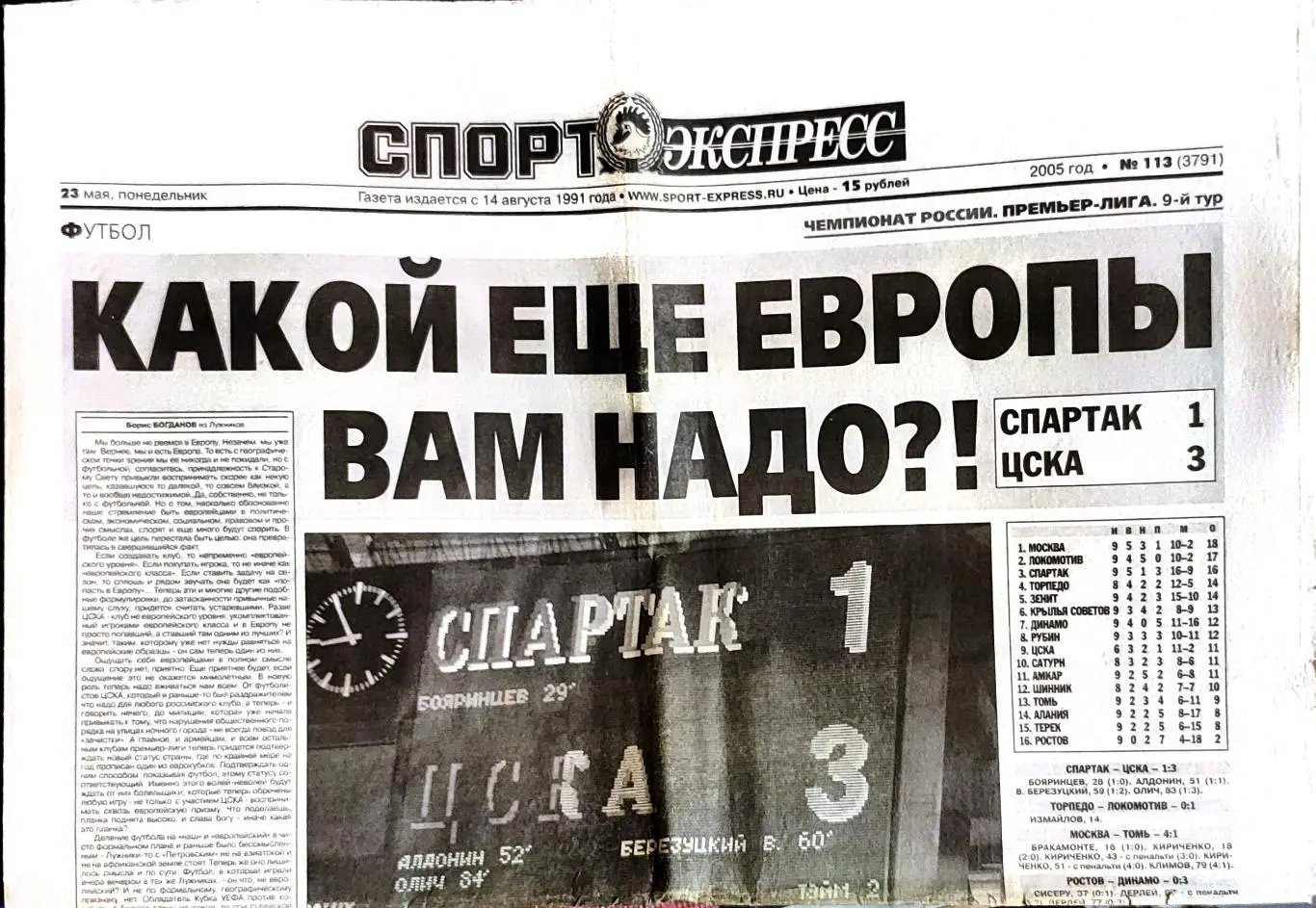 Спорт-Экспресс 23.05.2005 ЦСКА-Спартак Кубок УЕФА