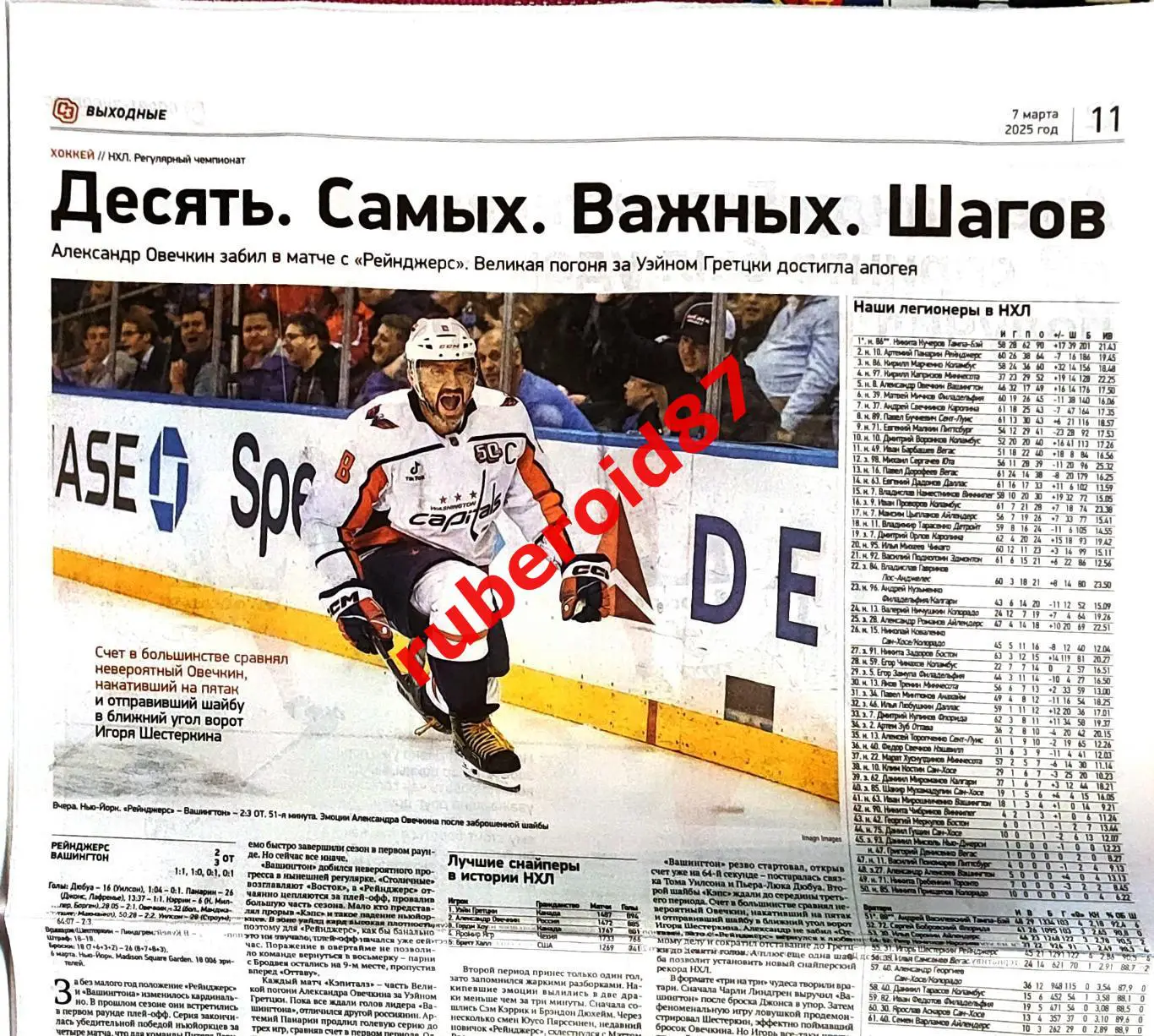 Спорт-экспресс 07.03.2025 НХЛ Овечкин. ЛЧ ПСЖ-Ливерпуль. РПЛ Дзюба рекорд 1