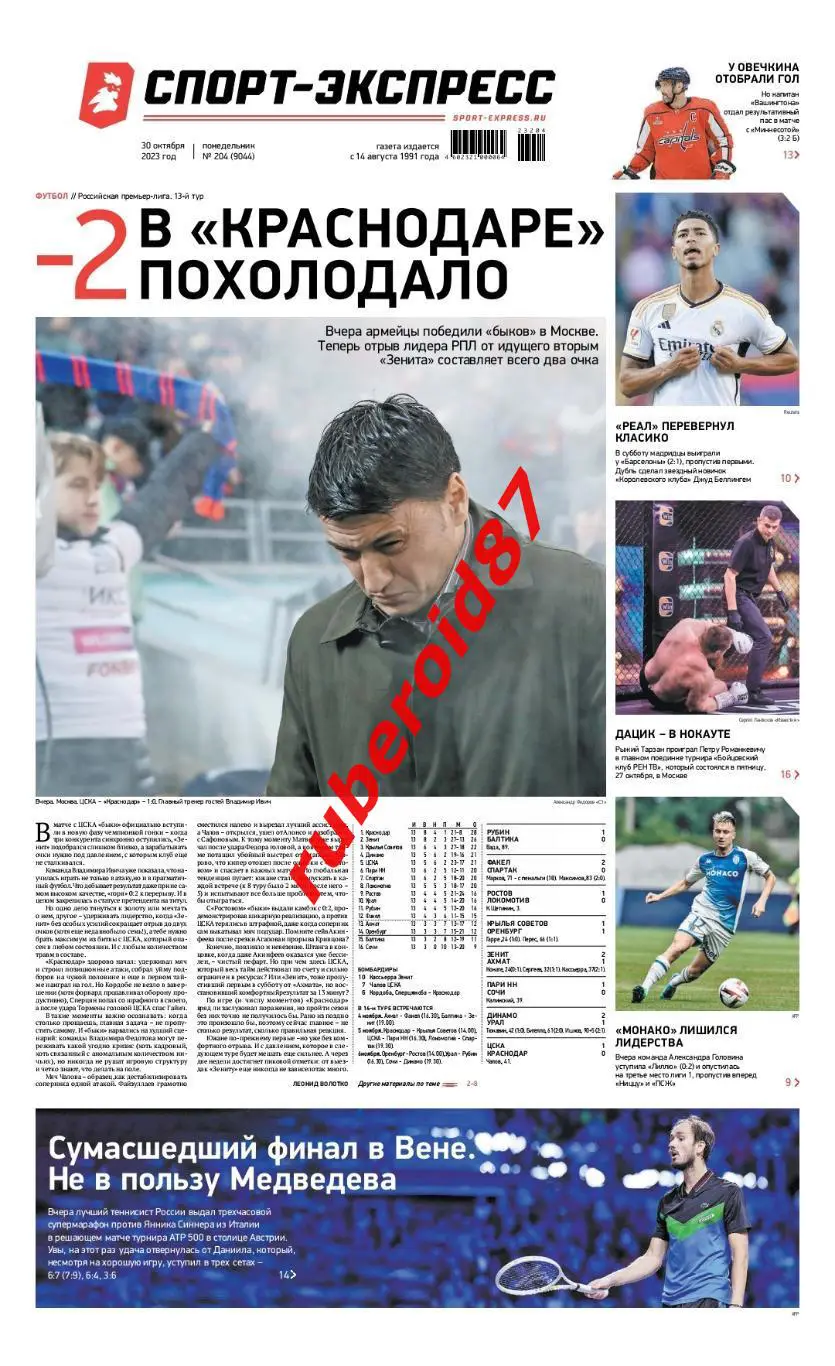 Спорт-экспресс 30.10.2023 РПЛ Факел-Спартак ЦСКА-Краснодар / Барселона-Реал