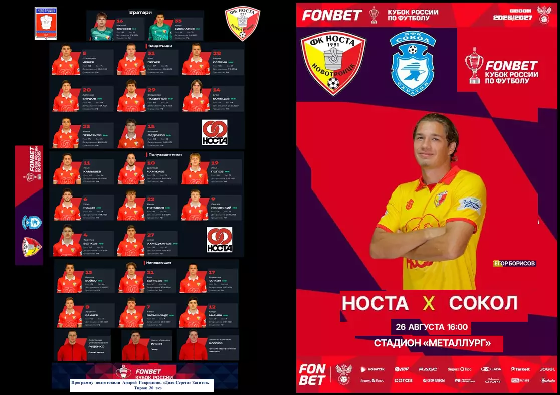 Носта - Сокол (Саратов)...26.08.2026..Кубок. 2 вид . Альтернатива