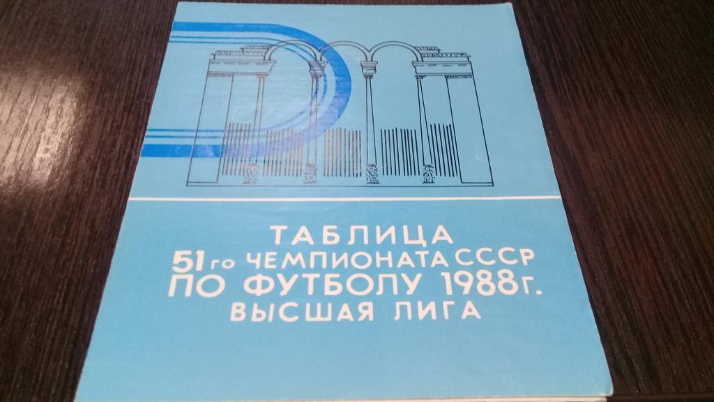 Буклет. Таблица Чемпионата СССР по футболу 1988. Высшая лига. /футбол