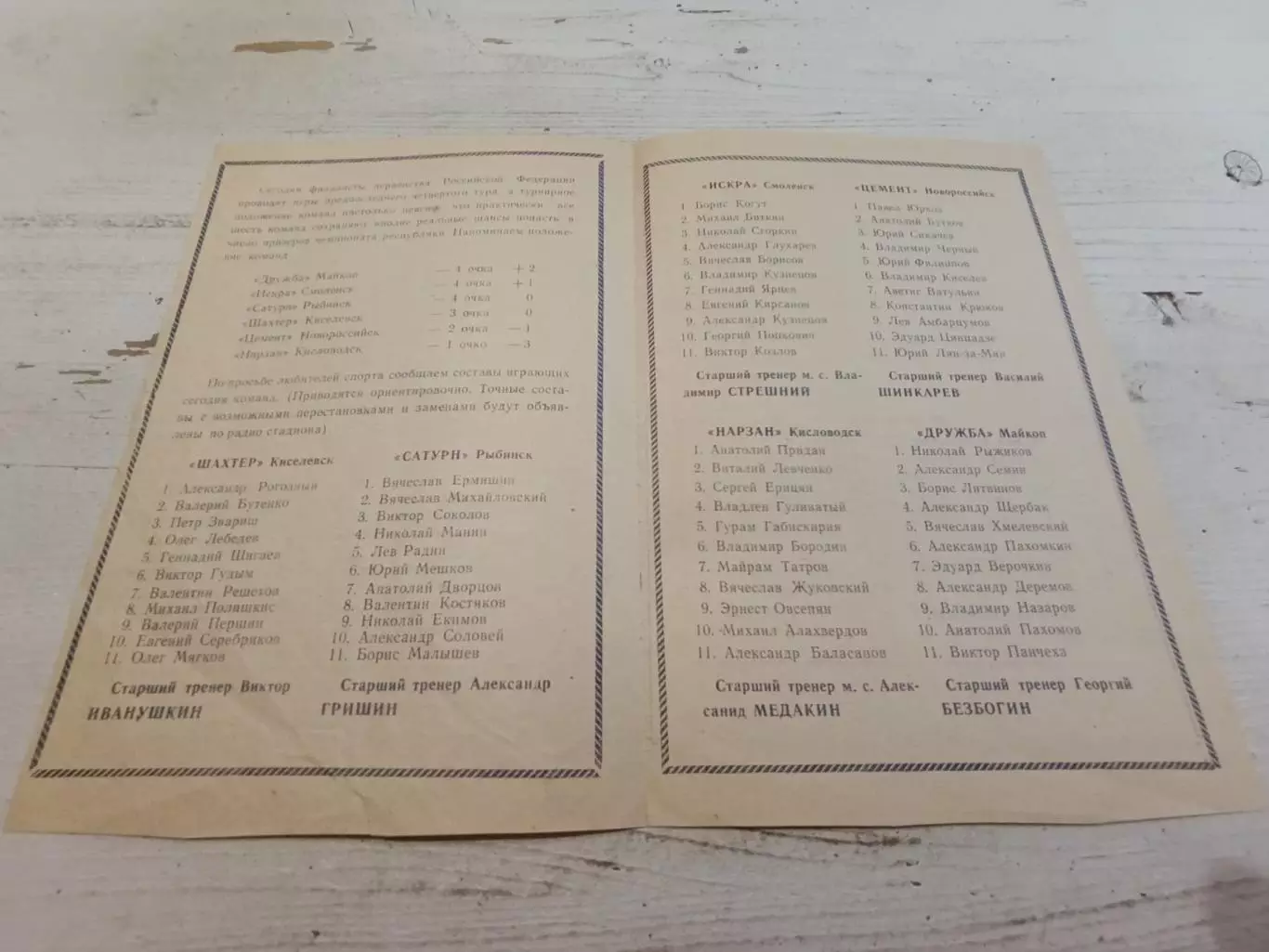турнит РСФСР 1969 ШАХТЕР Киселевск,САТУРН Рыбинск, ЦЕМЕНТ НОВОРОСИЙСК, ИСКРА 1