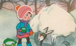 Календарик 1990 г. (январь). Мультфильмы. Девочка и зайцы