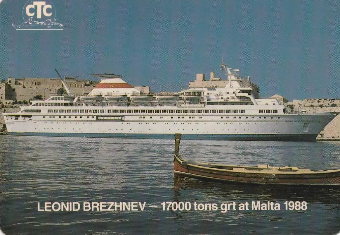 Leonid Breznev-17000 tons grt at Malta 1988. Леонид Брежнев. СТС.