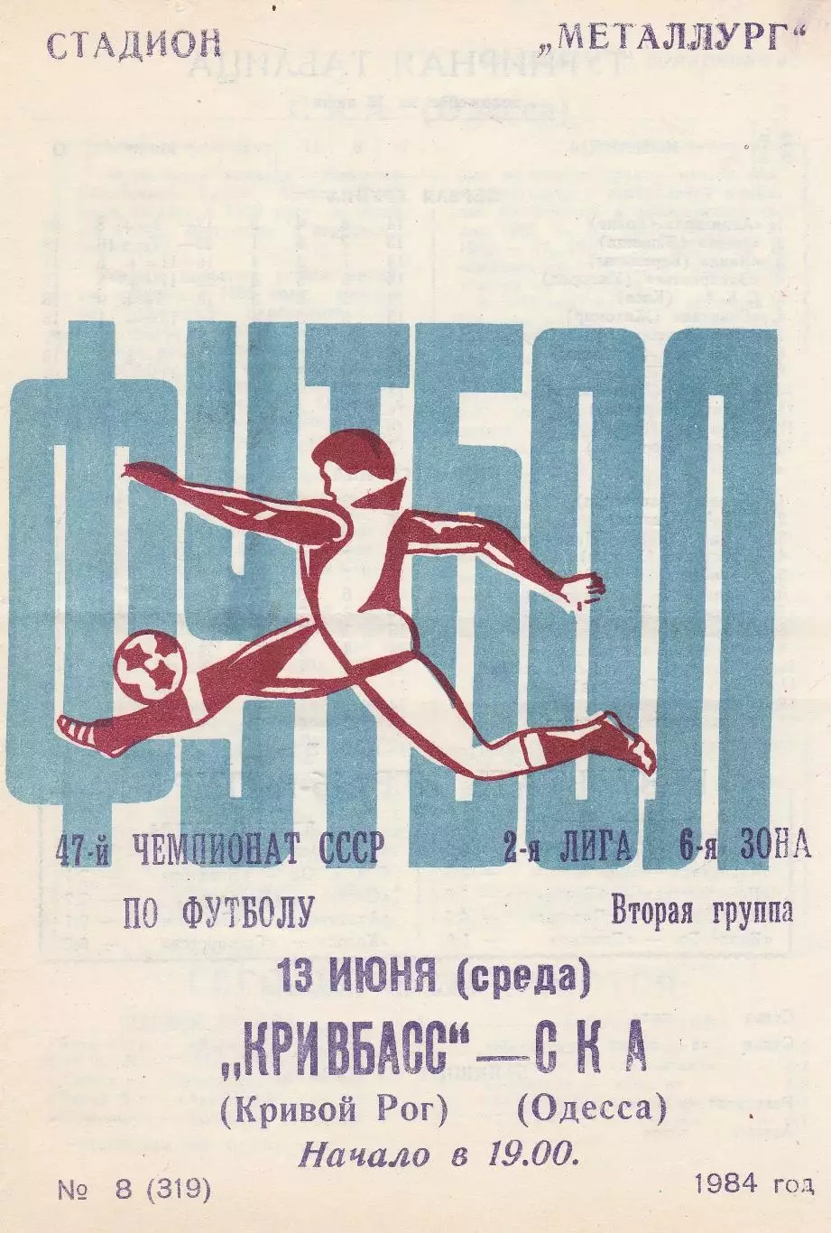 Кривбасс Кривой Рог - СКА Одесса 13.06.1984г