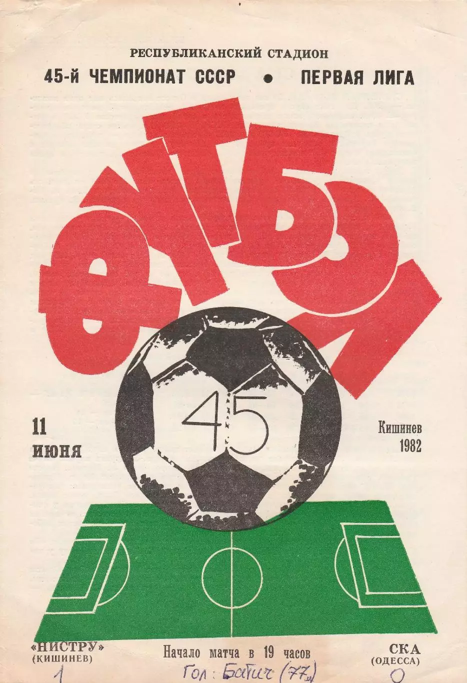 Нистру Кишинев - СКА Одесса 11.06.1982г.