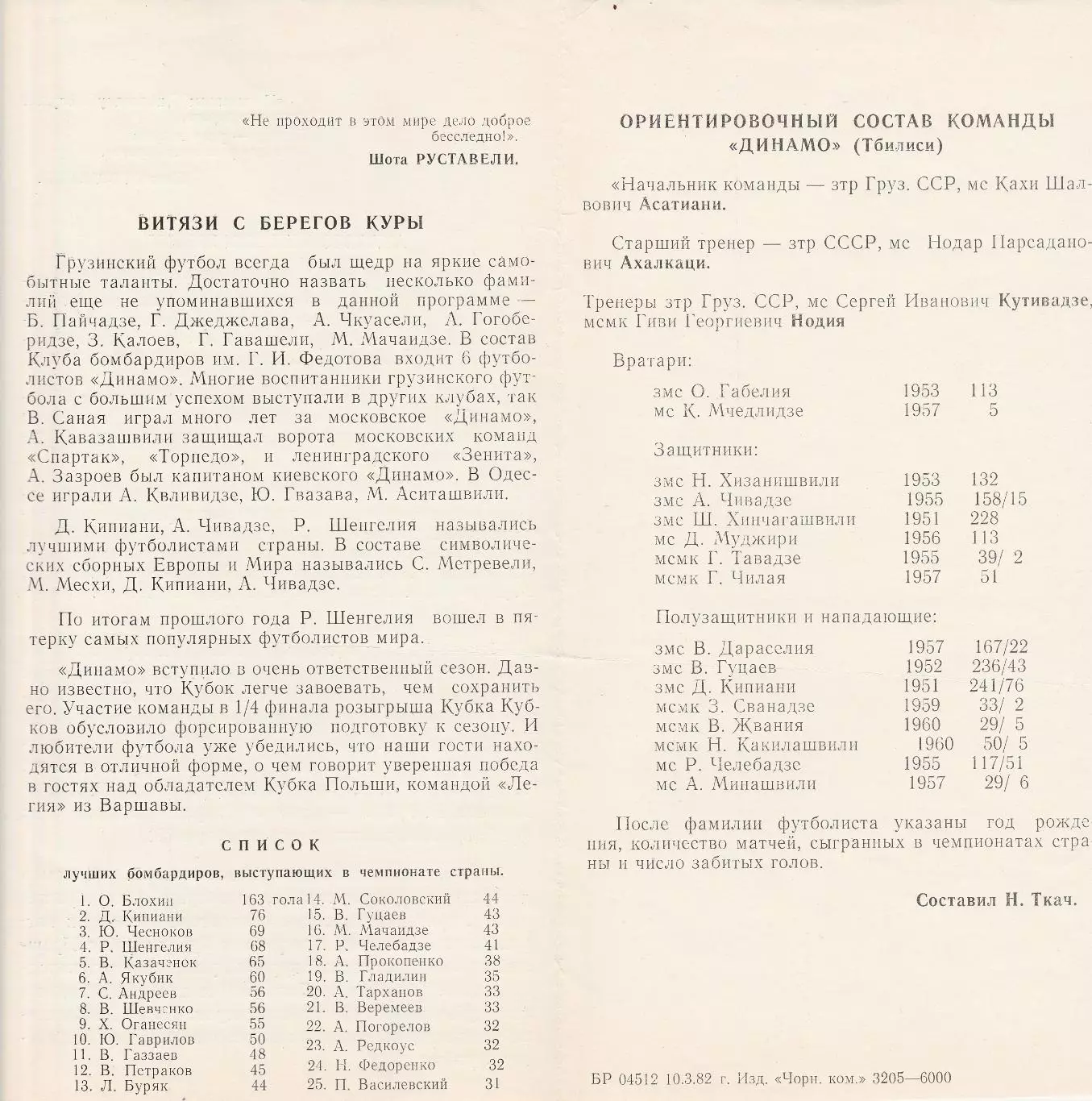 Черноморец Одесса - Арарат Ереван, Динамо Тбилиси 26-29.03.1982 + 2 вкладыша. 2