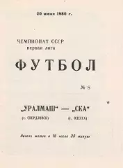 Уралмаш Свердловск - СКА Одесса 20.06.1980г. Ксерокопия.
