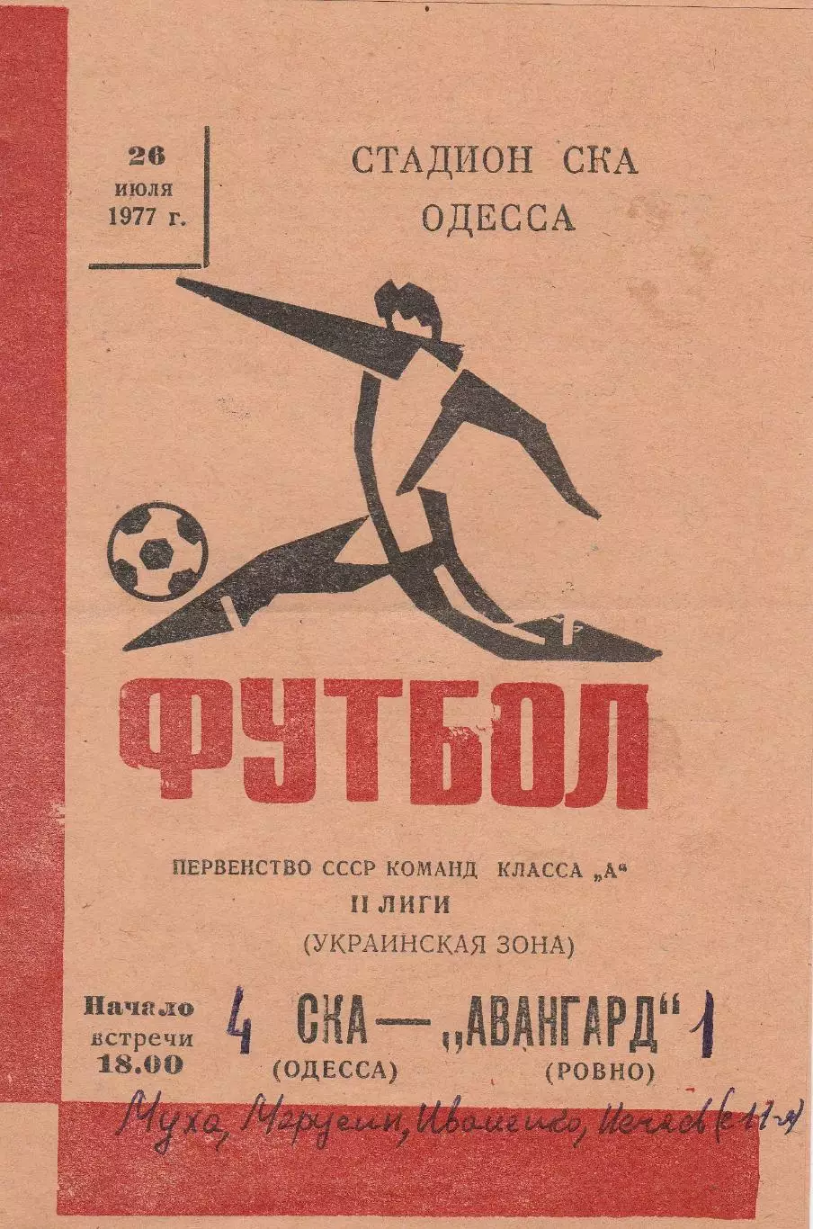 СКА Одесса - Авангард Ровно 26.07.1977г.