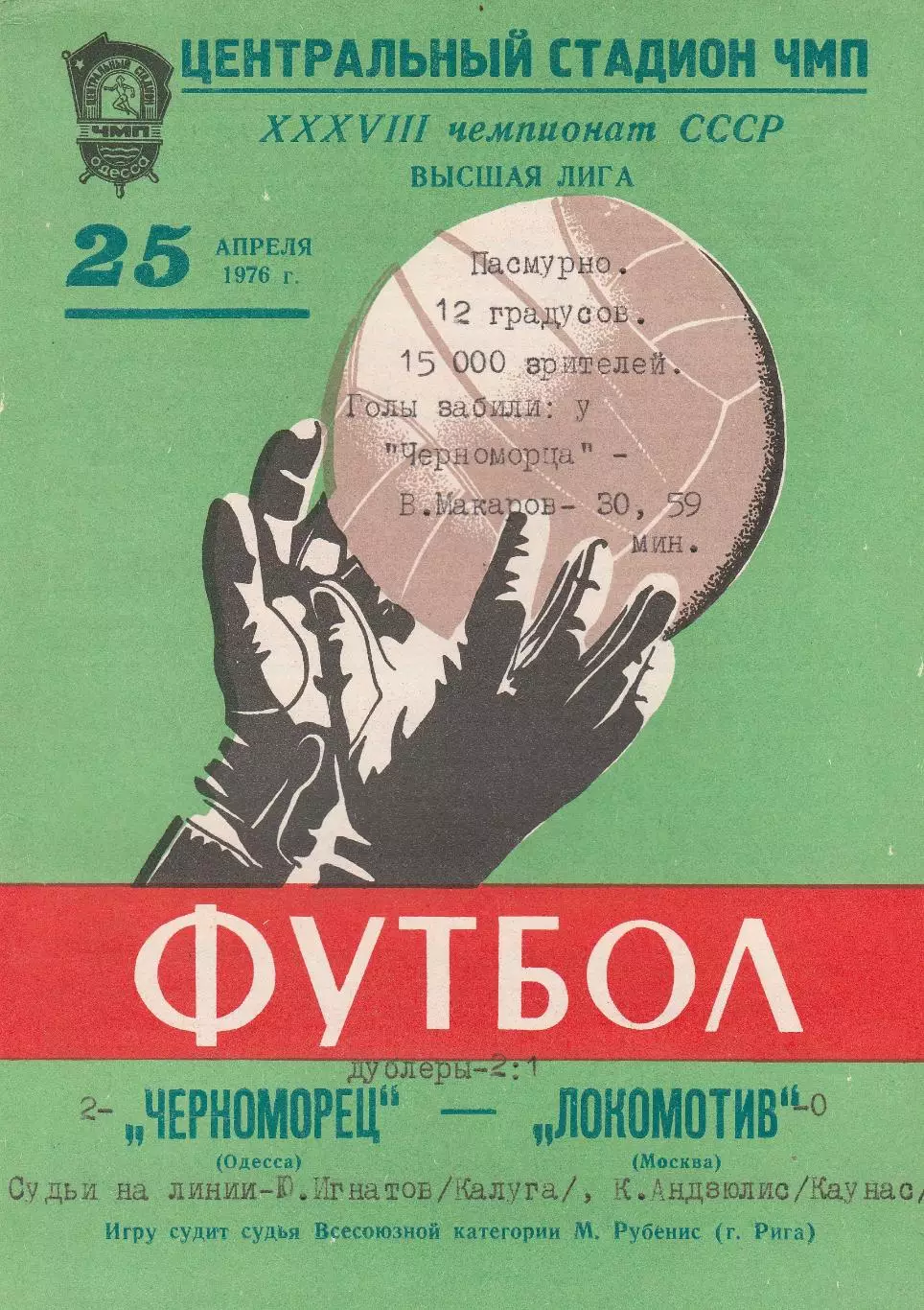 Черноморец Одесса - Локомотив Москва 25.04.1976г.