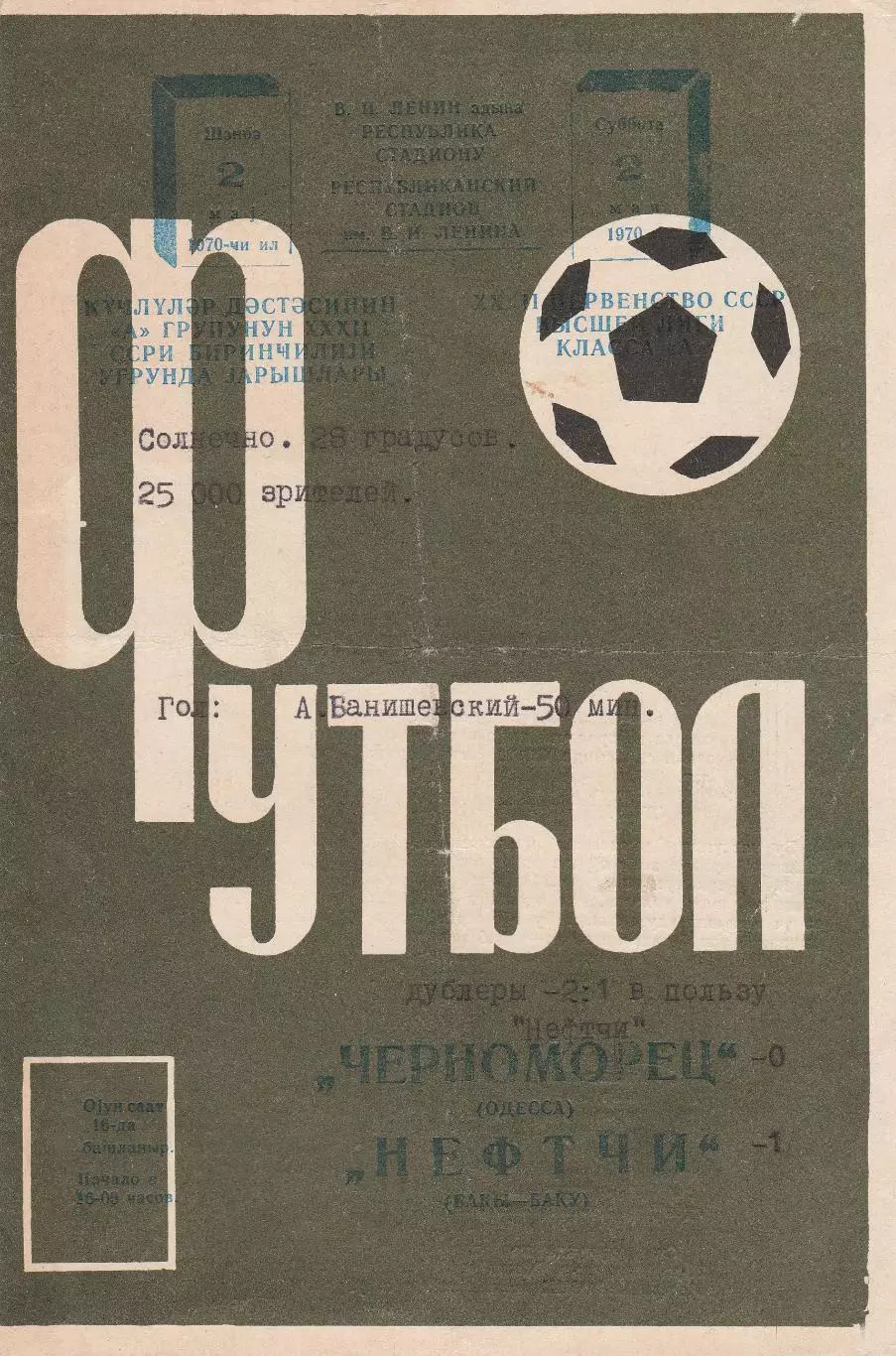 Нефтчи Баку - Черноморец Одесса 2.05.1970г. (2-й вид)