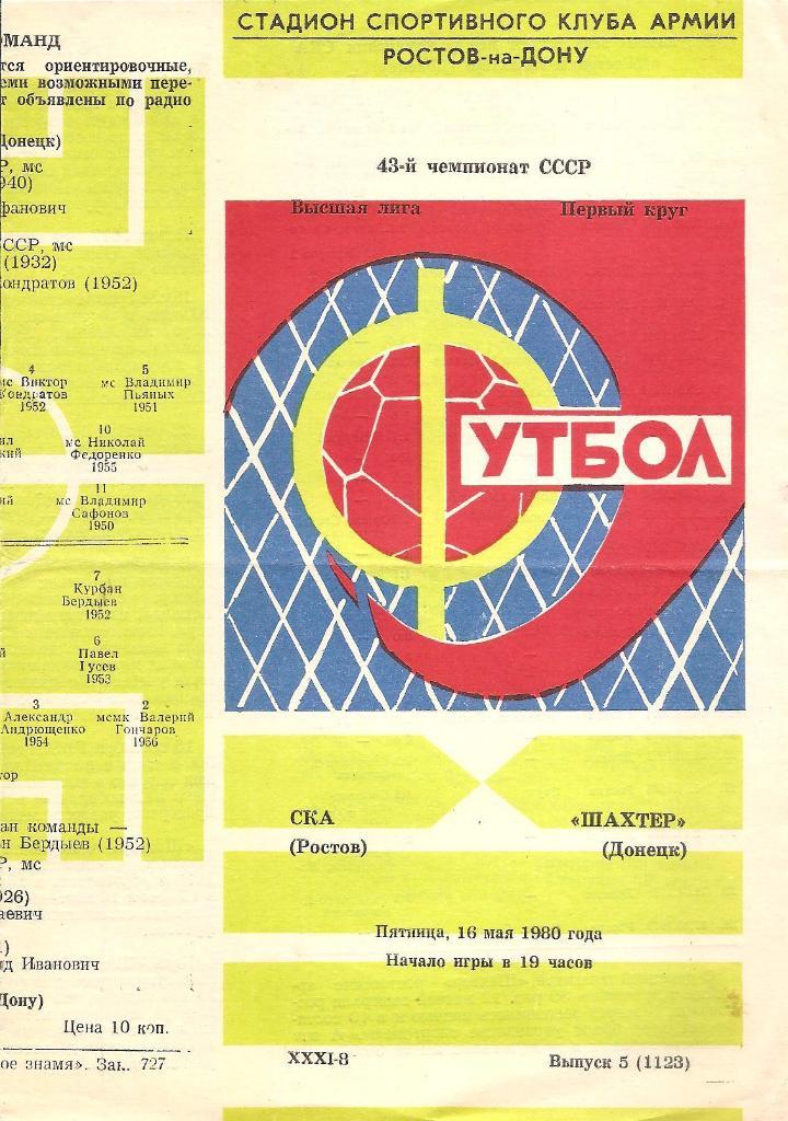 СКА Ростов-Шахтер Донецк 16.05.1980 г. 1