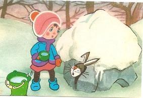 Календарик 1990 г. (январь). Мультфильмы. Девочка и зайцы