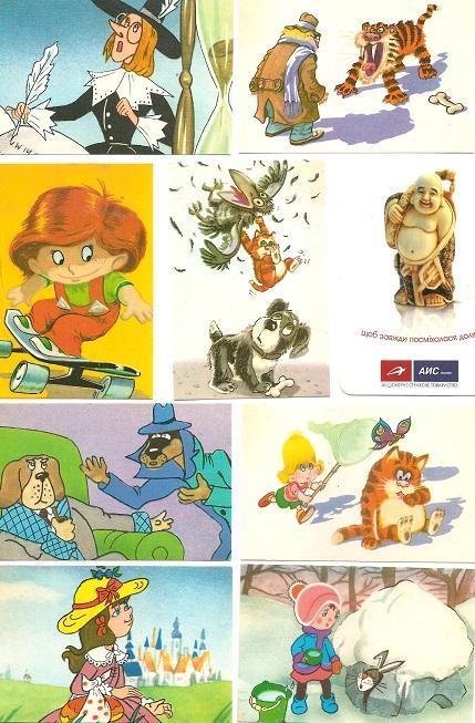 Календарик 1990 г. (январь). Мультфильмы. Девочка и зайцы 2