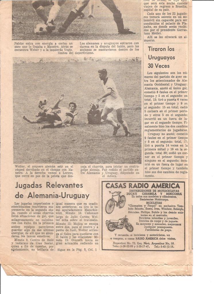 Газета NOVEDADES (Новости). Мексика. 21.06.1970 г. 2