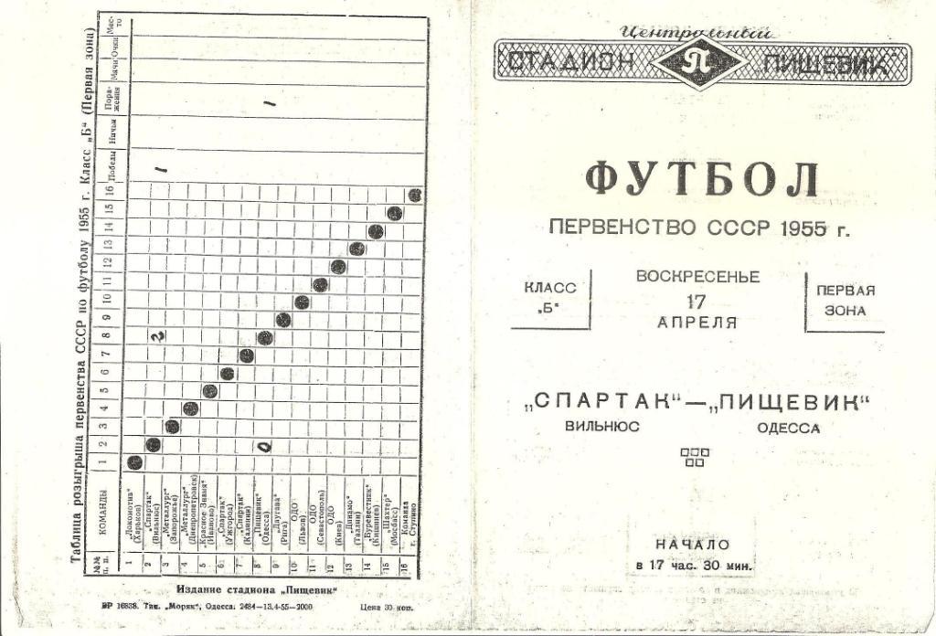Пищевик Одесса-Спартак Вильнюс 17.04.1955 г. Копия. 1