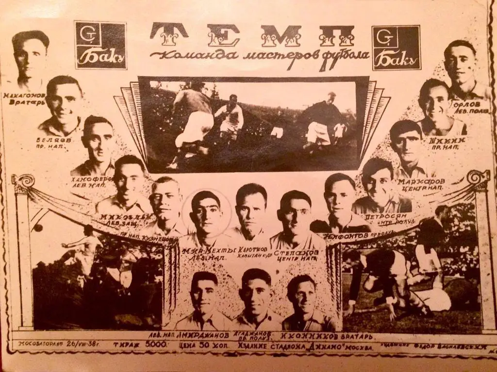 Темп Баку. Участник чемпионата СССР по футболу 1938 г. 1